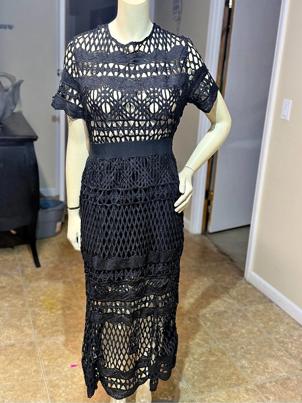 Black Openwork Midi Dress